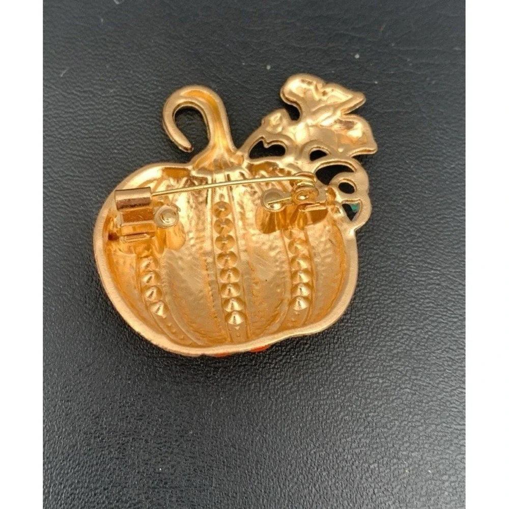 Gold Tone And Yellow And Green Enamel Pumpkin Brooch‎